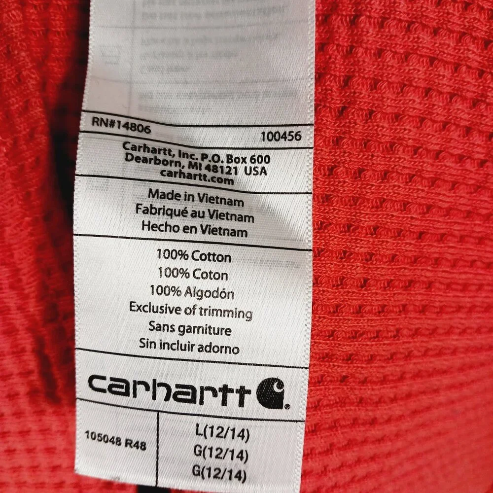 Carhartt, Relaxed Fit Waffle Thermal Long Sleeve, Front Pocket w/ Logo, L 12/14 - Picture 14 of 16
